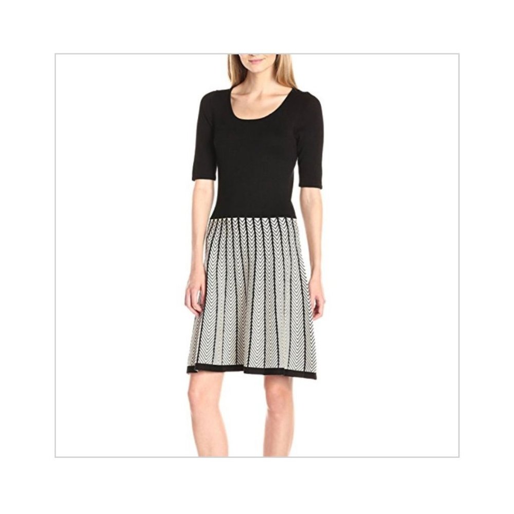 Gabby Skye Black & White Sweater Dress, Size M